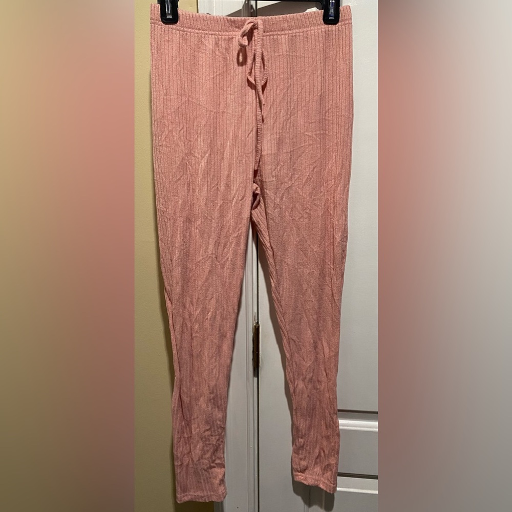 SHEIN Blush Pink Ribbed Drawstring Leggings-Medium